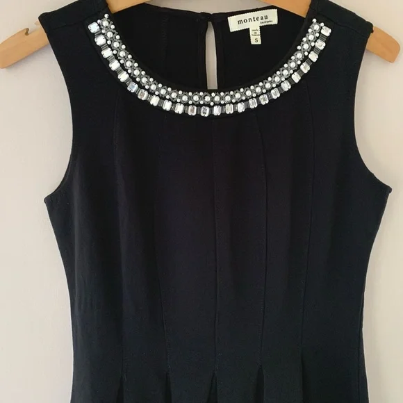 Monteau Jewel Neck Fit and Flare Little Black Cocktail Dress size Small - Picture 3 of 8